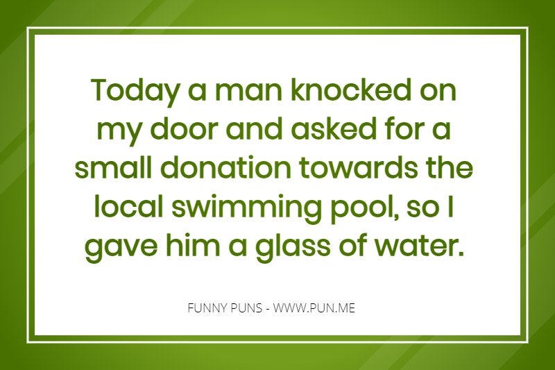 Long funny pun about a swimming pool donation